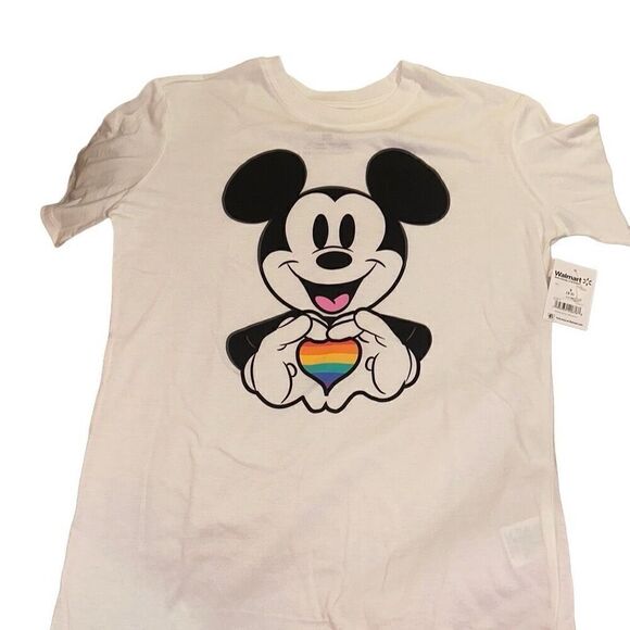 *New* Disney Ladies Sz small T-Shirt Mickey Mouse Pride Heart Sign Short Sleeve - Picture 1 of 7